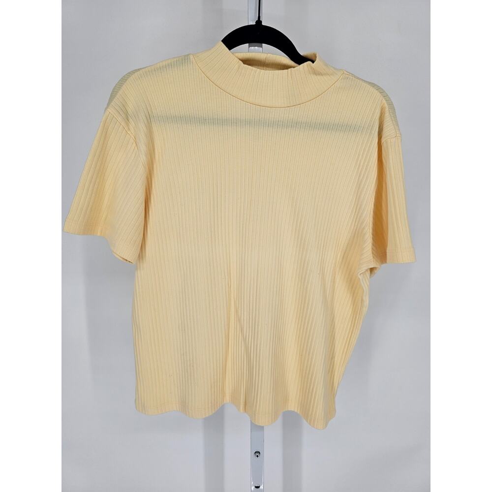 Willow Bay Womens Sz XL Short Sleeve Mock Neck T Shirt Ribbed Yellow Vtg